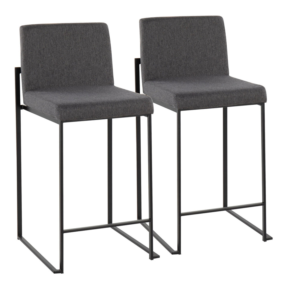 Fuji Contemporary High Back Counter Stool in Black Steel and Beige Fabric By LumiSource - Set of 2 | Counter Stools | Modishstore - 9