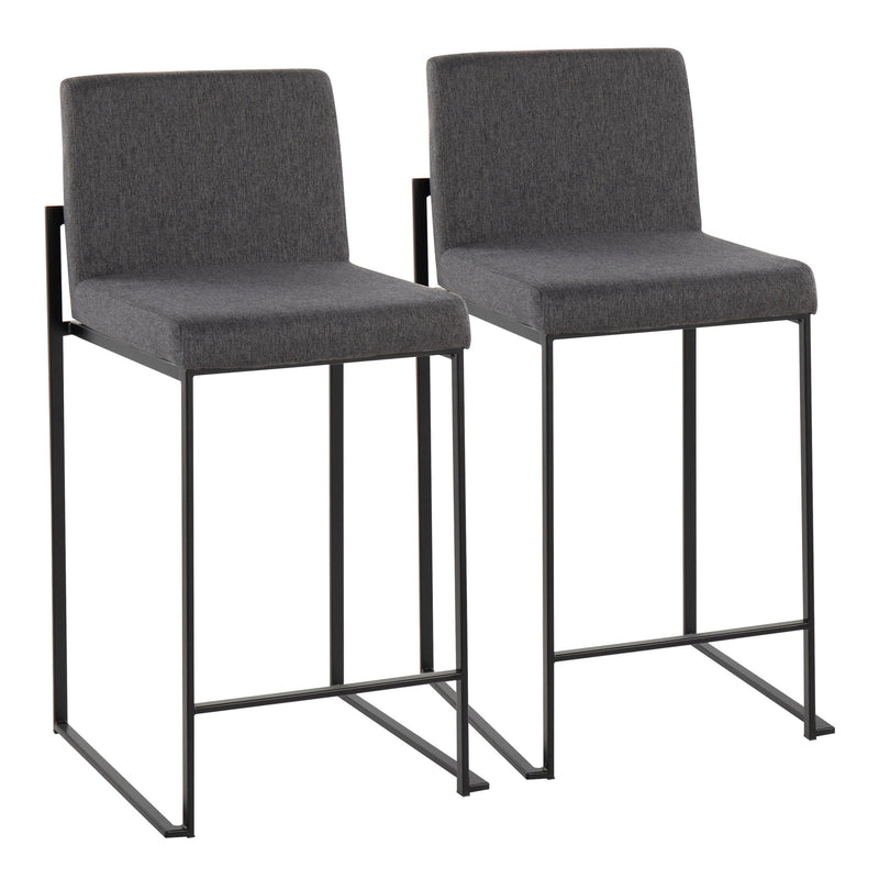 Fuji Contemporary High Back Counter Stool in Black Steel and Beige Fabric By LumiSource - Set of 2 | Counter Stools | Modishstore - 9