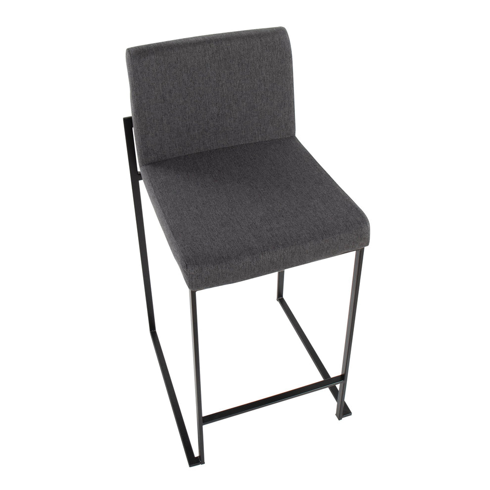 Fuji Contemporary High Back Counter Stool in Black Steel and Beige Fabric By LumiSource - Set of 2 | Counter Stools | Modishstore - 11