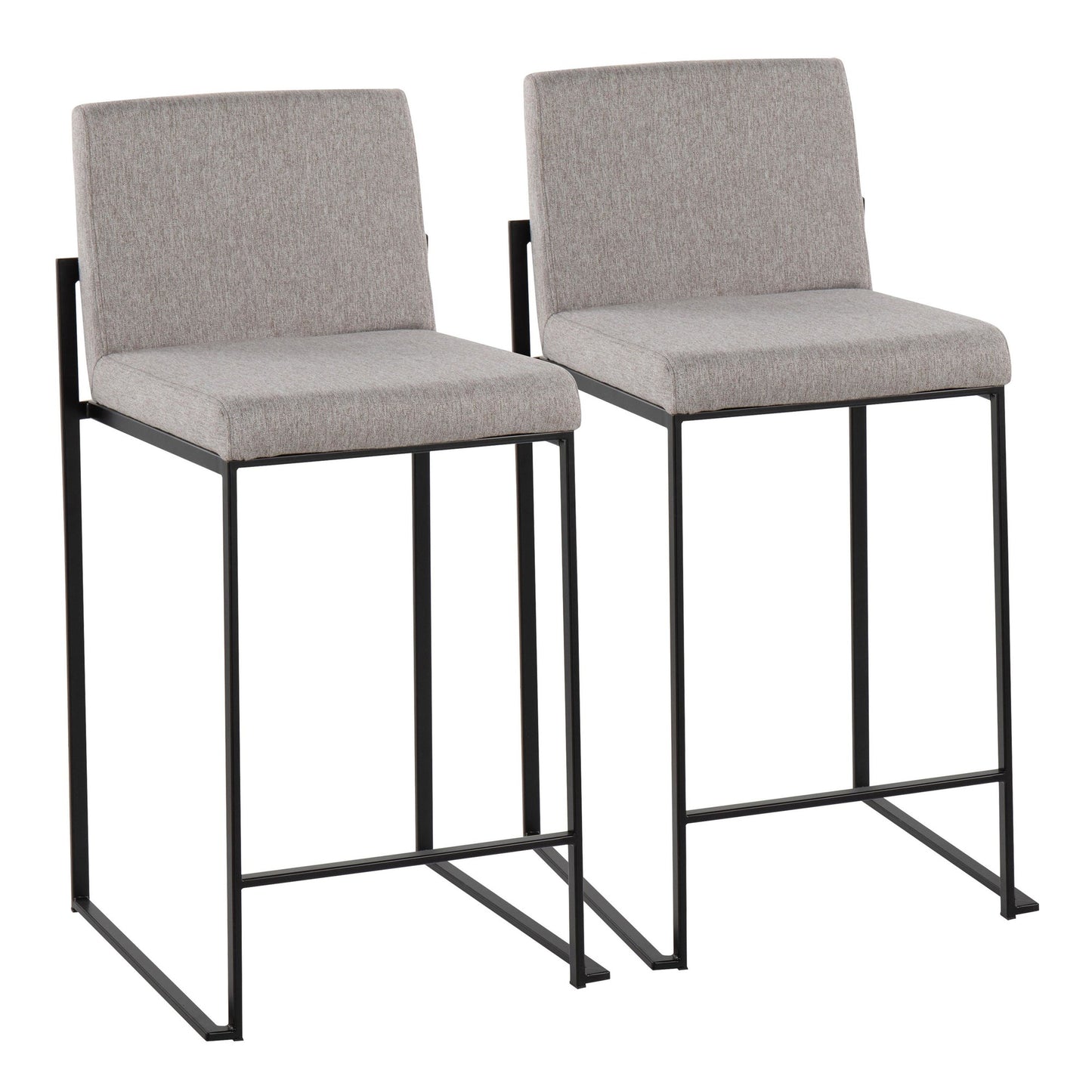 Fuji Contemporary High Back Counter Stool in Black Steel and Beige Fabric By LumiSource - Set of 2 | Counter Stools | Modishstore - 17