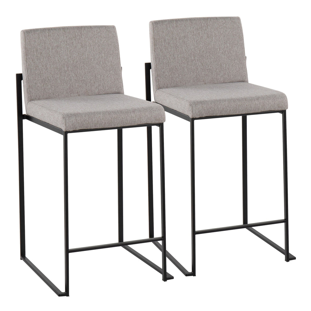 Fuji Contemporary High Back Counter Stool in Black Steel and Beige Fabric By LumiSource - Set of 2 | Counter Stools | Modishstore - 17