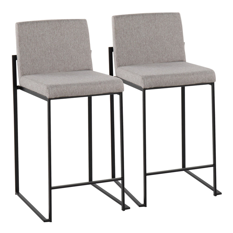 Fuji Contemporary High Back Counter Stool in Black Steel and Beige Fabric By LumiSource - Set of 2 | Counter Stools | Modishstore - 17