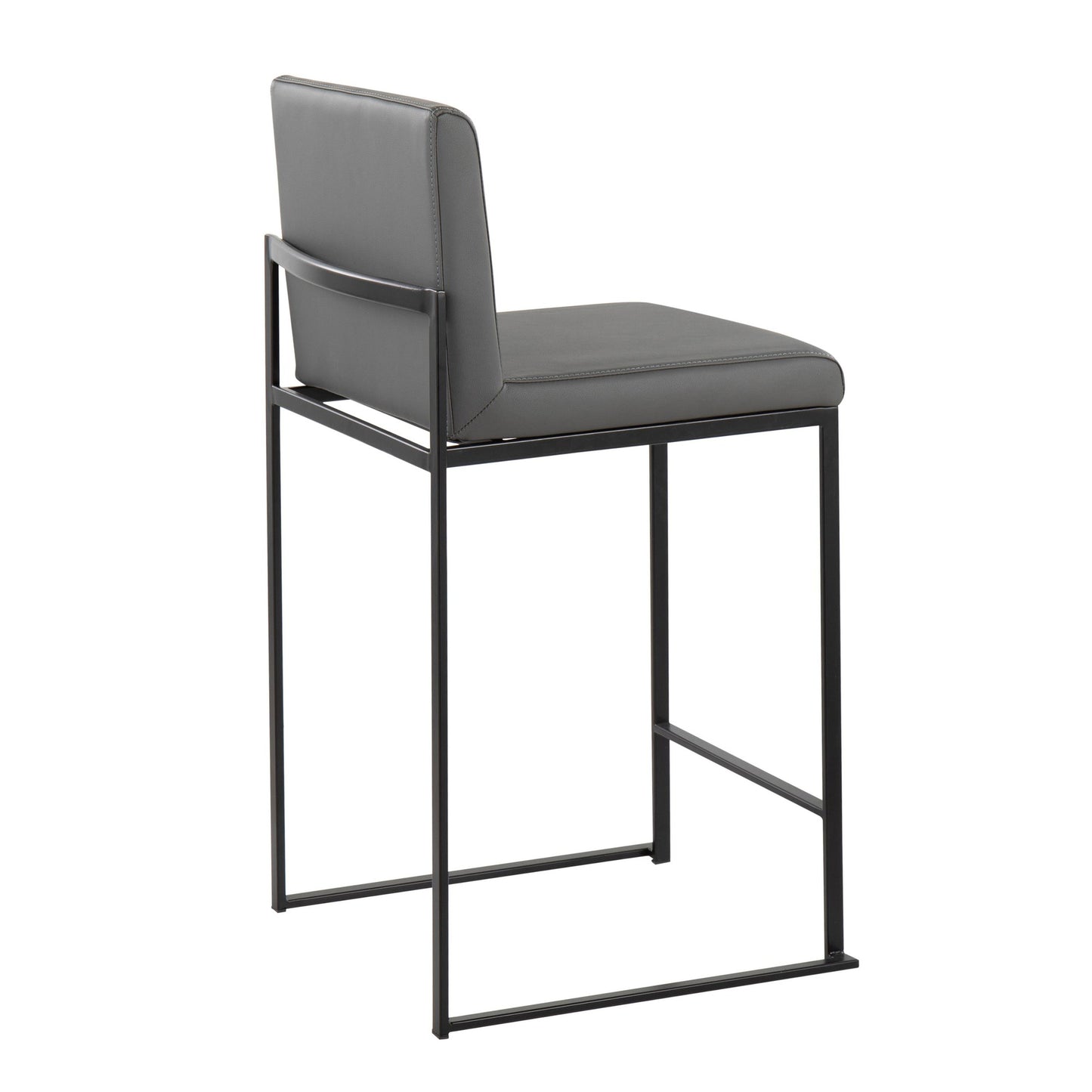 Fuji Contemporary High Back Counter Stool in Black Steel and Grey Faux Leather By LumiSource - Set of 2 | Counter Stools | Modishstore - 7
