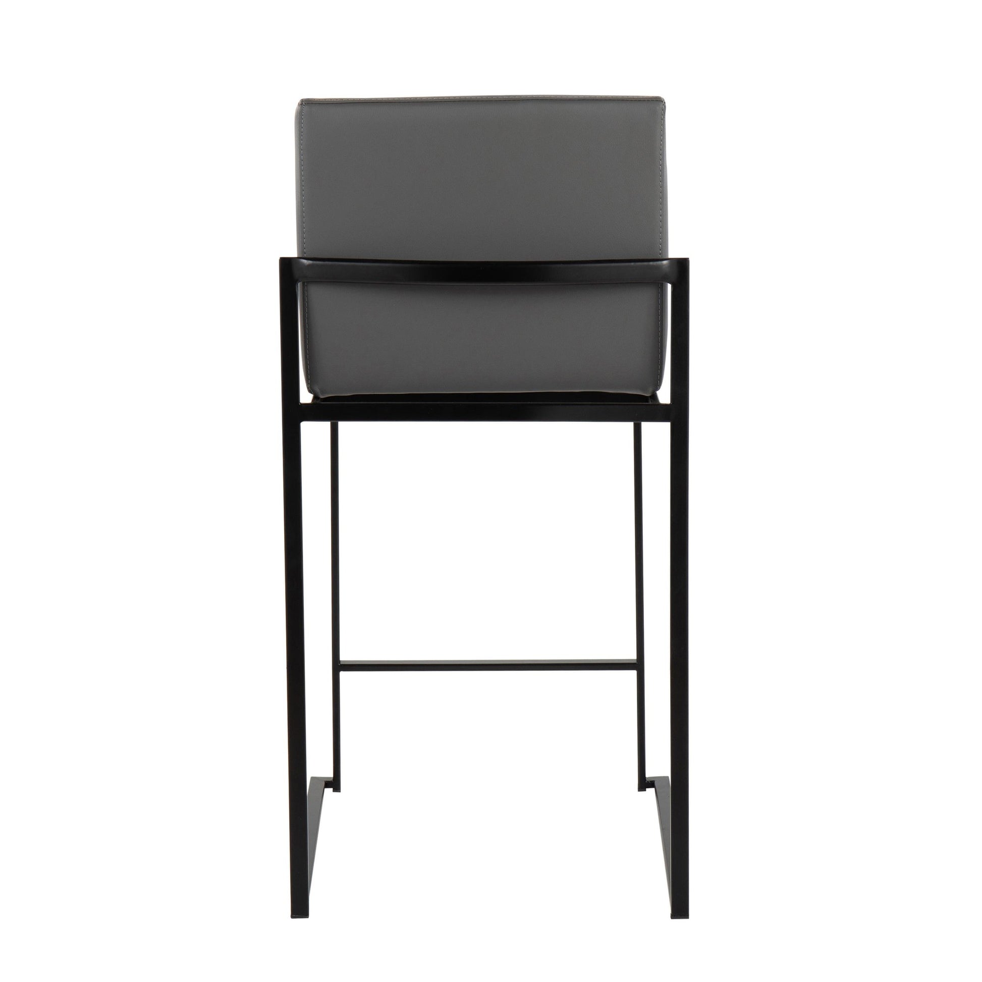Fuji Contemporary High Back Counter Stool in Black Steel and Grey Faux Leather By LumiSource - Set of 2 | Counter Stools | Modishstore - 8