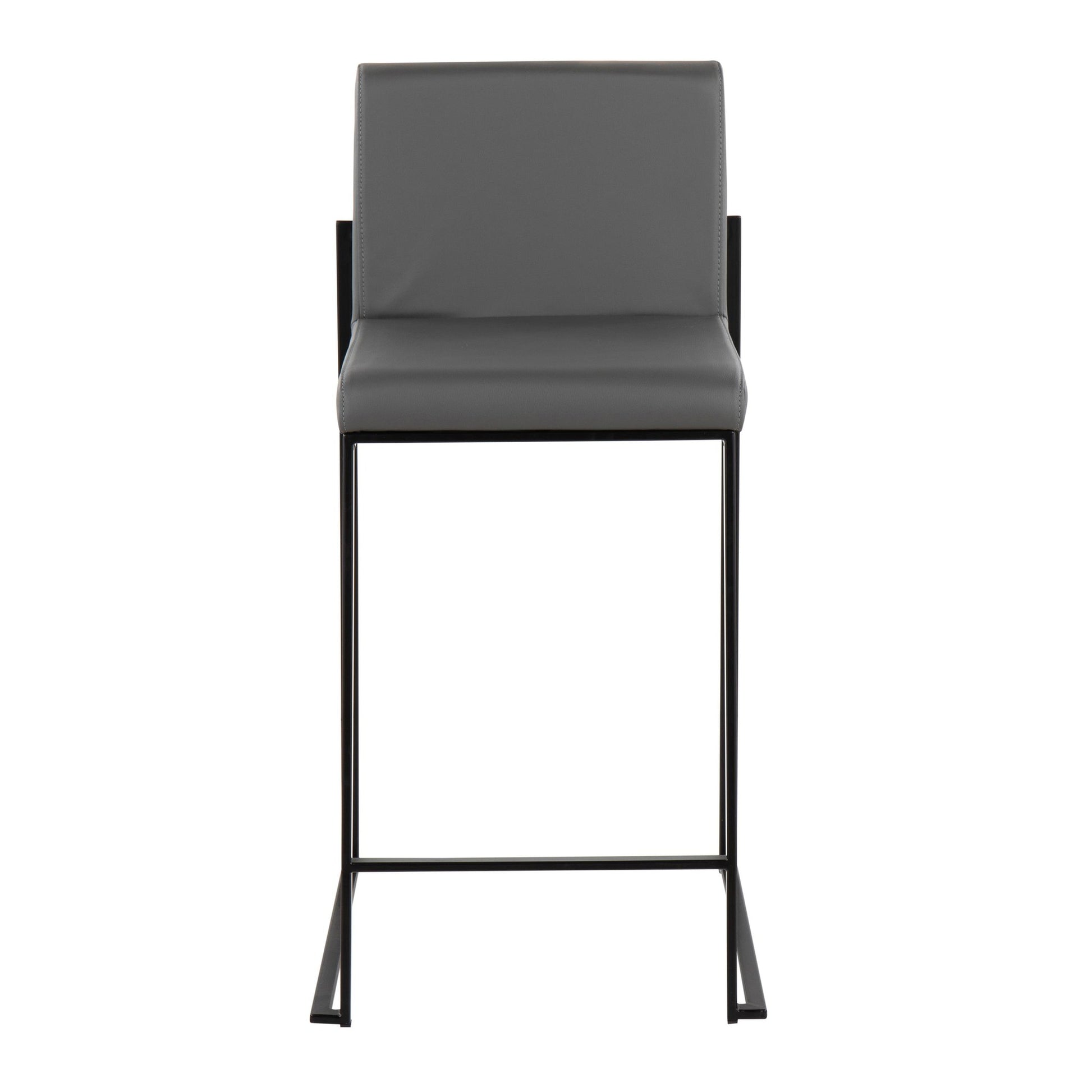 Fuji Contemporary High Back Counter Stool in Black Steel and Grey Faux Leather By LumiSource - Set of 2 | Counter Stools | Modishstore - 2