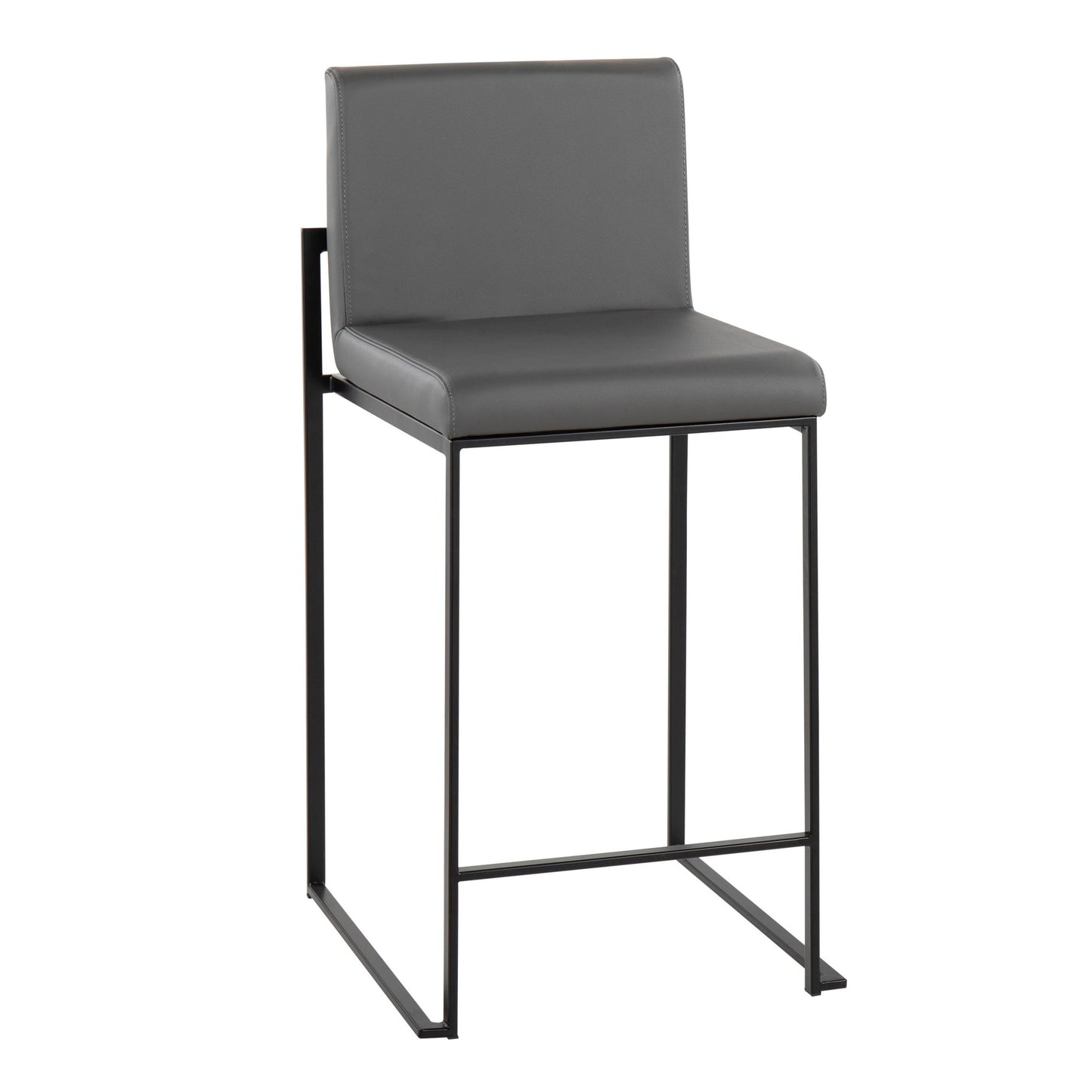 Fuji Contemporary High Back Counter Stool in Black Steel and Grey Faux Leather By LumiSource - Set of 2 | Counter Stools | Modishstore - 5