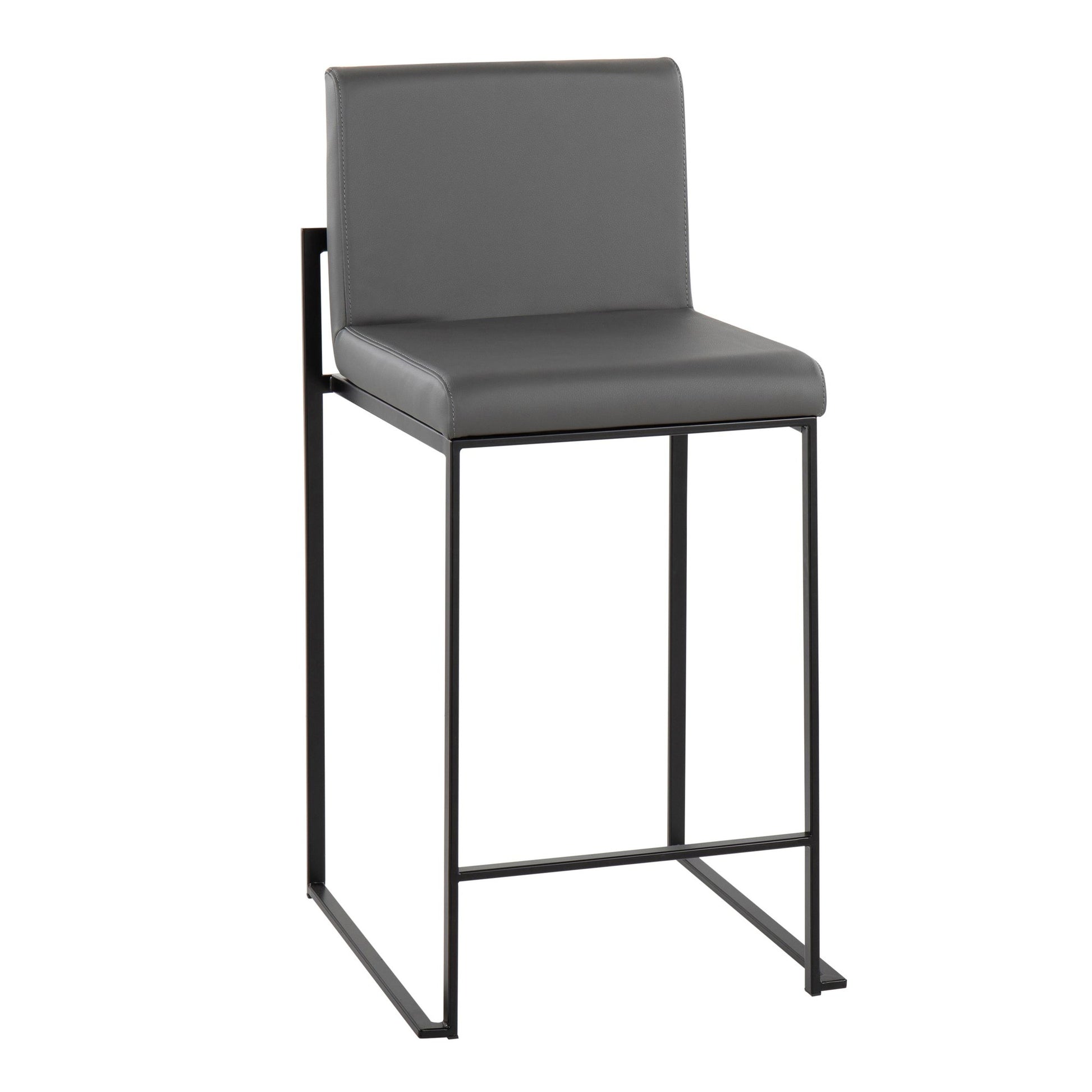 Fuji Contemporary High Back Counter Stool in Black Steel and Grey Faux Leather By LumiSource - Set of 2 | Counter Stools | Modishstore - 5