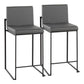 Fuji Contemporary High Back Counter Stool in Black Steel and Grey Faux Leather By LumiSource - Set of 2 | Counter Stools | Modishstore