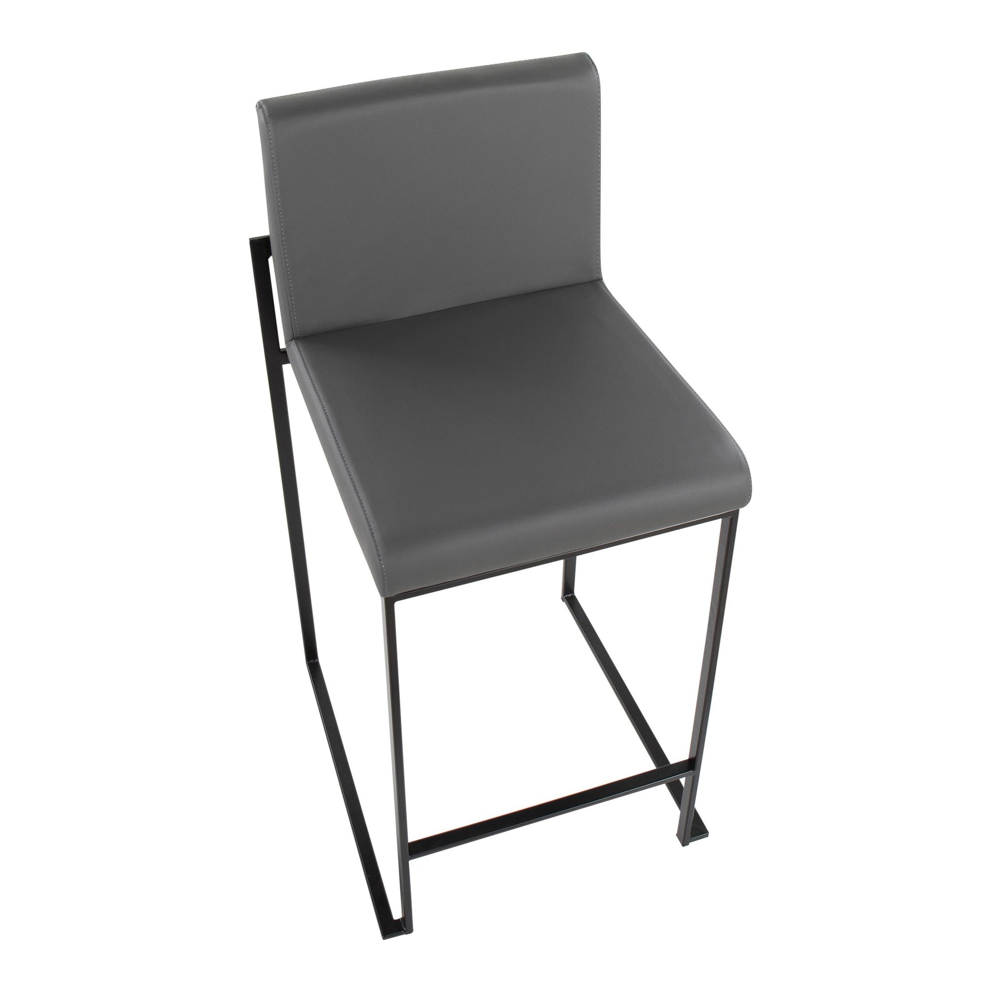 Fuji Contemporary High Back Counter Stool in Black Steel and Grey Faux Leather By LumiSource - Set of 2 | Counter Stools | Modishstore - 3