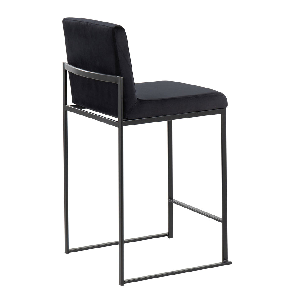 Fuji Contemporary High Back Counter Stool in Black Steel and Black Velvet By LumiSource - Set of 2 | Counter Stools | Modishstore - 7