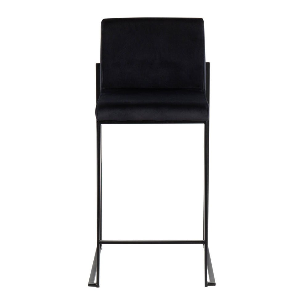 Fuji Contemporary High Back Counter Stool in Black Steel and Black Velvet By LumiSource - Set of 2 | Counter Stools | Modishstore - 2