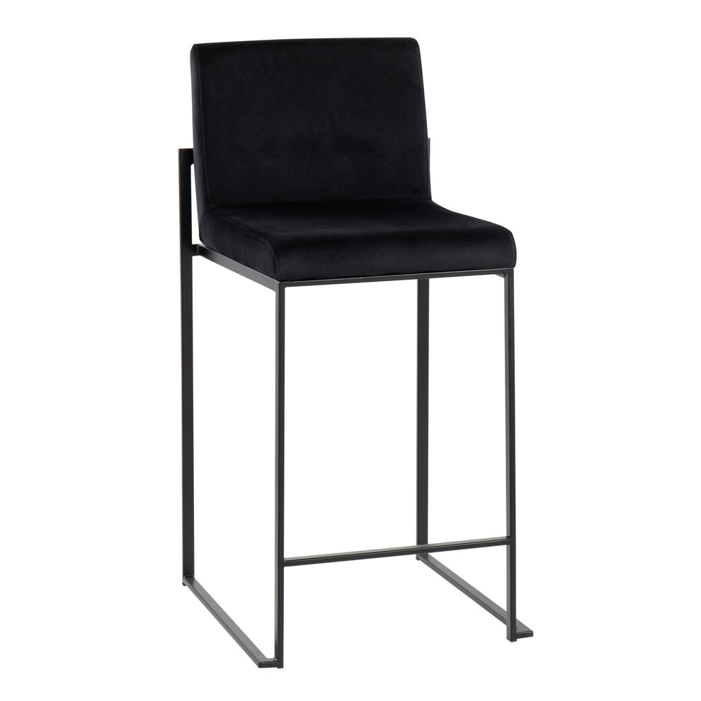 Fuji Contemporary High Back Counter Stool in Black Steel and Black Velvet By LumiSource - Set of 2 | Counter Stools | Modishstore - 5