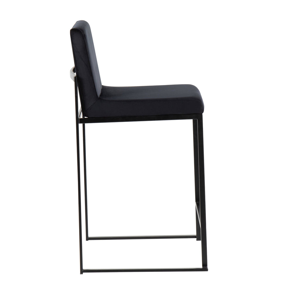 Fuji Contemporary High Back Counter Stool in Black Steel and Black Velvet By LumiSource - Set of 2 | Counter Stools | Modishstore - 6