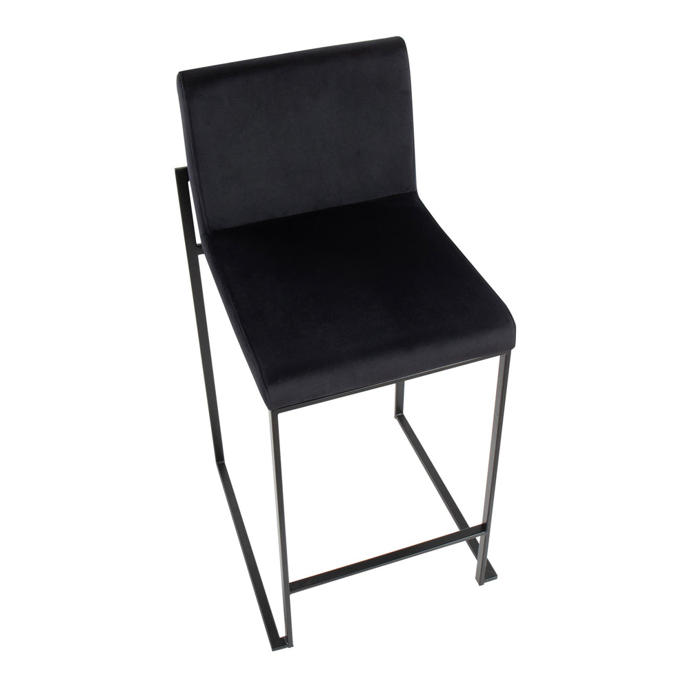 Fuji Contemporary High Back Counter Stool in Black Steel and Black Velvet By LumiSource - Set of 2 | Counter Stools | Modishstore - 3