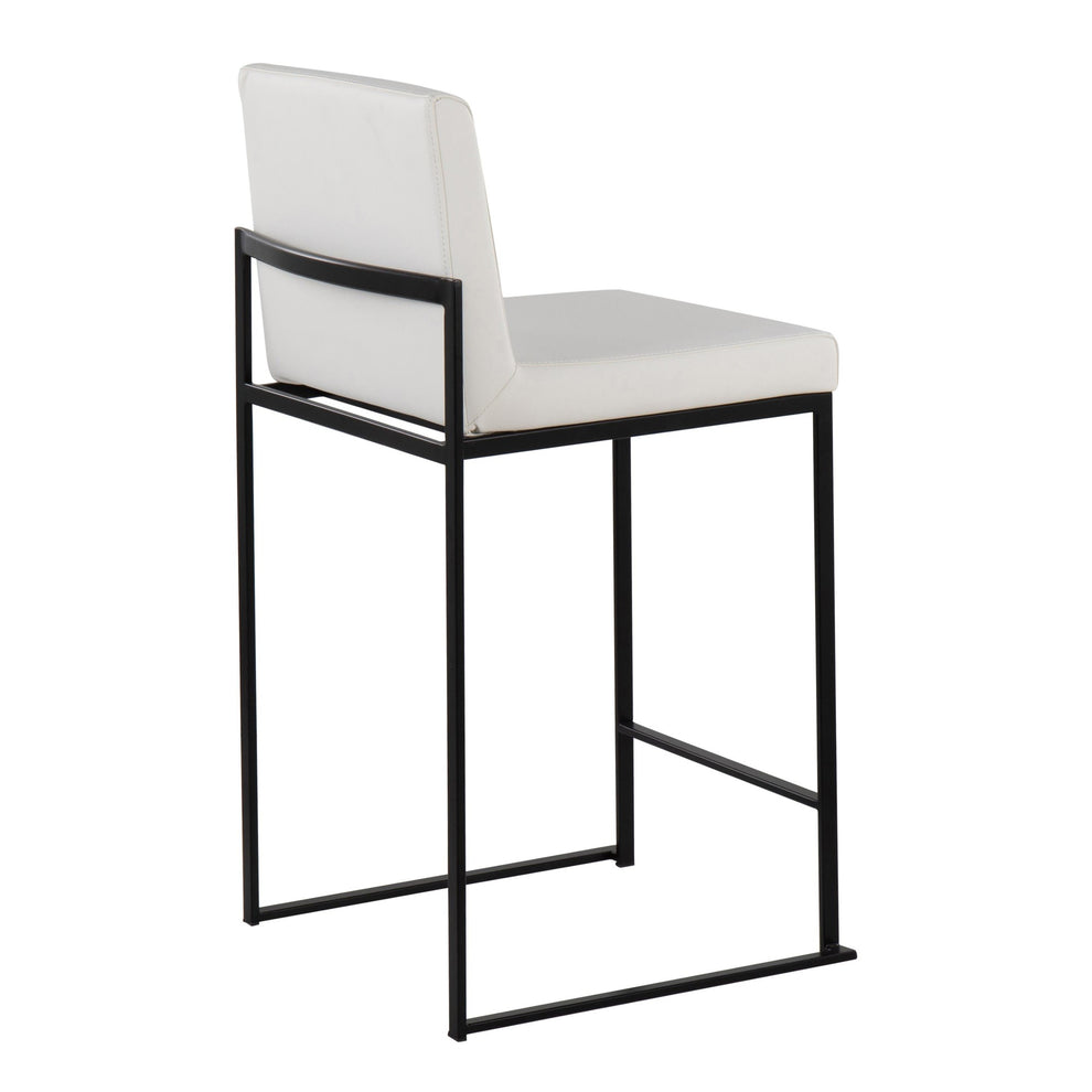 Fuji Contemporary High Back Counter Stool in Black Steel and White Faux Leather By LumiSource - Set of 2 | Counter Stools | Modishstore - 7