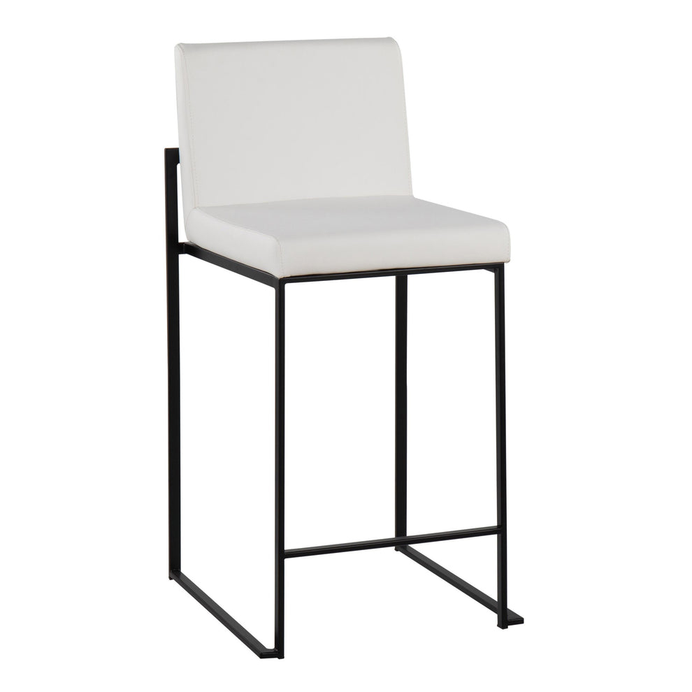 Fuji Contemporary High Back Counter Stool in Black Steel and White Faux Leather By LumiSource - Set of 2 | Counter Stools | Modishstore - 5
