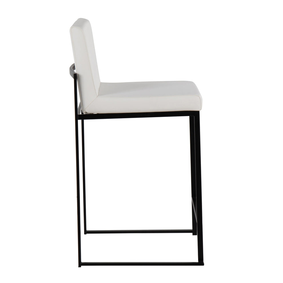 Fuji Contemporary High Back Counter Stool in Black Steel and White Faux Leather By LumiSource - Set of 2 | Counter Stools | Modishstore - 6