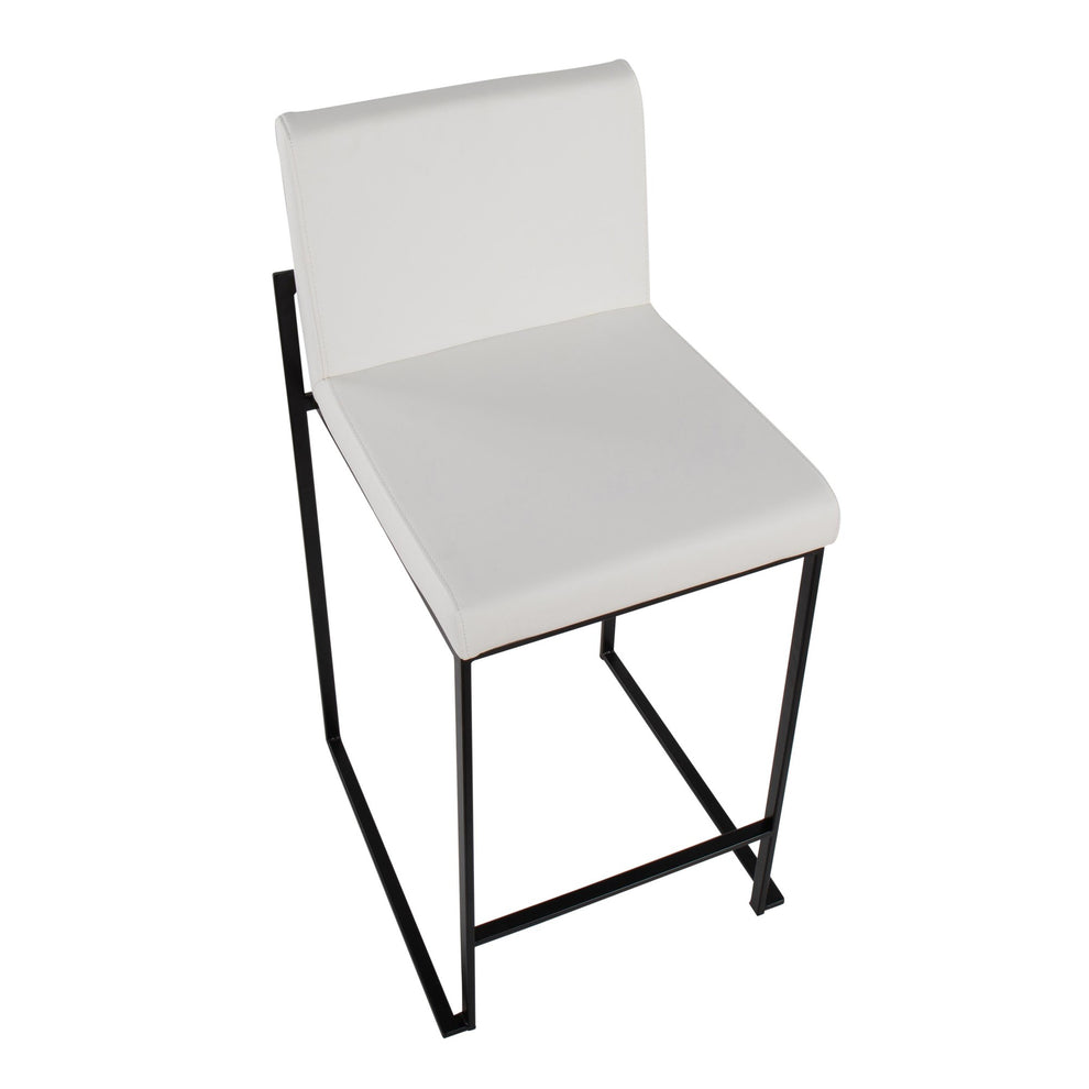 Fuji Contemporary High Back Counter Stool in Black Steel and White Faux Leather By LumiSource - Set of 2 | Counter Stools | Modishstore - 3