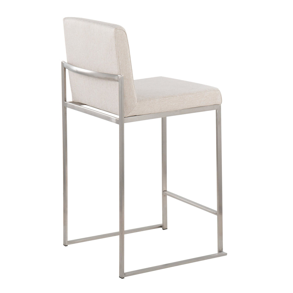 Fuji Contemporary High Back Counter Stool in Stainless Steel and Beige Fabric By LumiSource - Set of 2 | Counter Stools | Modishstore - 7