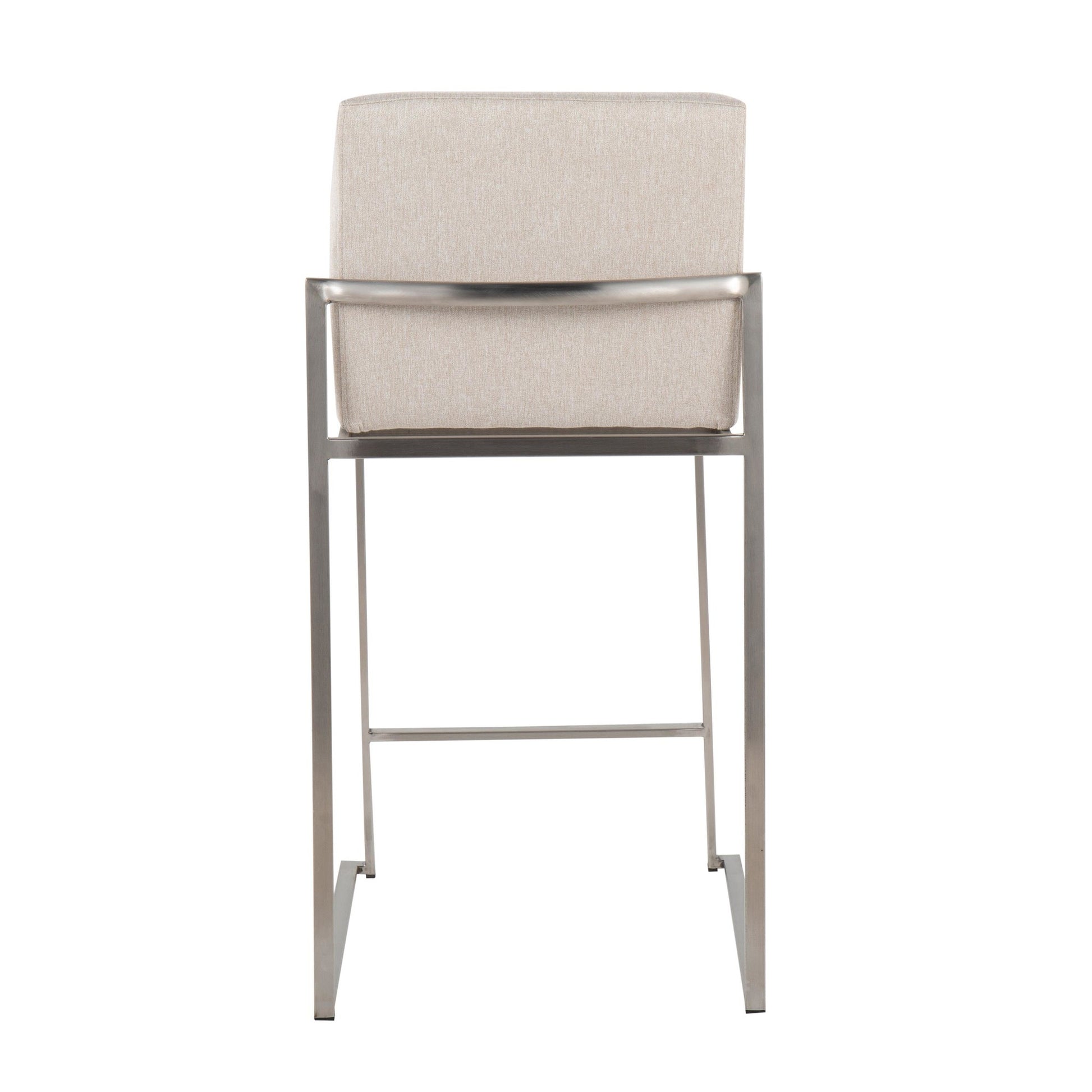 Fuji Contemporary High Back Counter Stool in Stainless Steel and Beige Fabric By LumiSource - Set of 2 | Counter Stools | Modishstore - 8