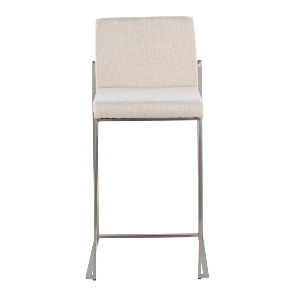 Fuji Contemporary High Back Counter Stool in Stainless Steel and Beige Fabric By LumiSource - Set of 2 | Counter Stools | Modishstore - 2