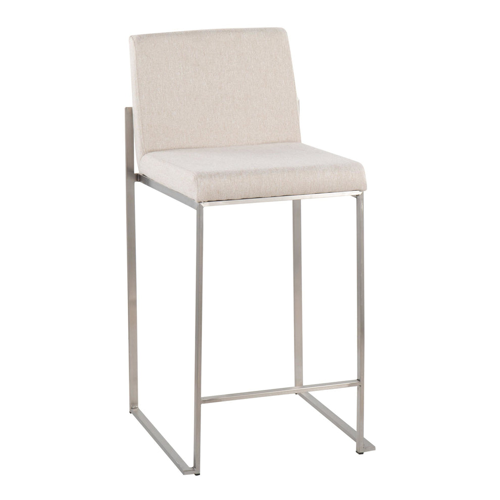 Fuji Contemporary High Back Counter Stool in Stainless Steel and Beige Fabric By LumiSource - Set of 2 | Counter Stools | Modishstore - 5