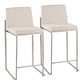 Fuji Contemporary High Back Counter Stool in Stainless Steel and Beige Fabric By LumiSource - Set of 2 | Counter Stools | Modishstore