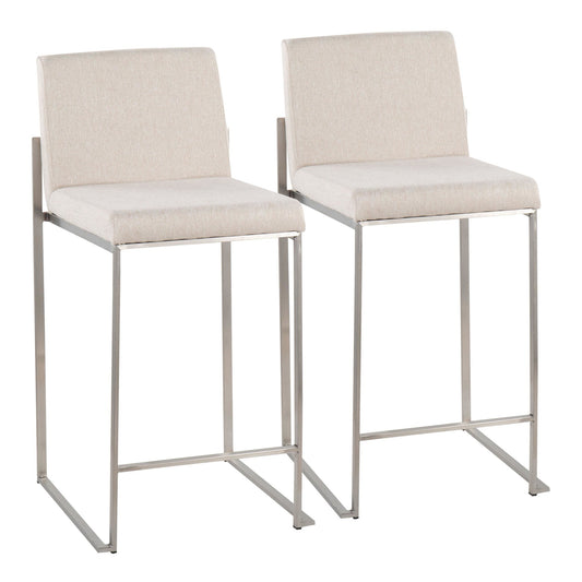 Fuji Contemporary High Back Counter Stool in Stainless Steel and Beige Fabric By LumiSource - Set of 2 | Counter Stools | Modishstore