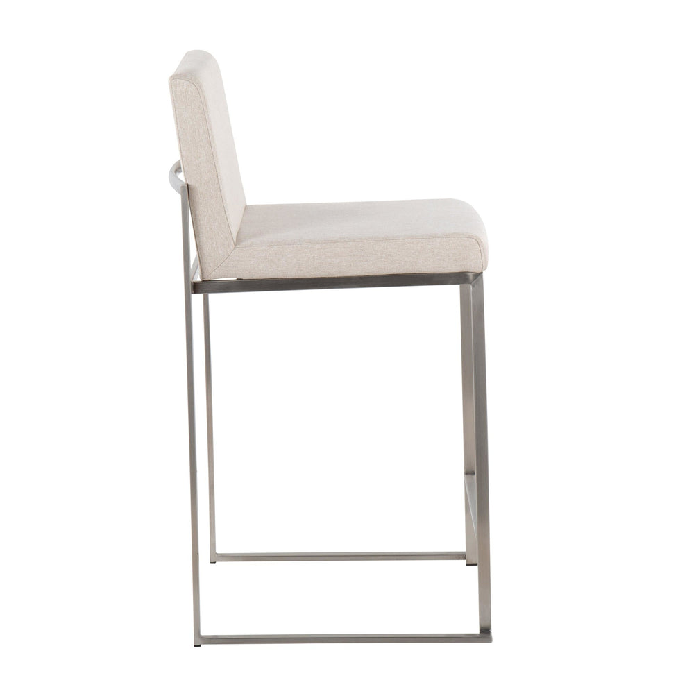 Fuji Contemporary High Back Counter Stool in Stainless Steel and Beige Fabric By LumiSource - Set of 2 | Counter Stools | Modishstore - 6