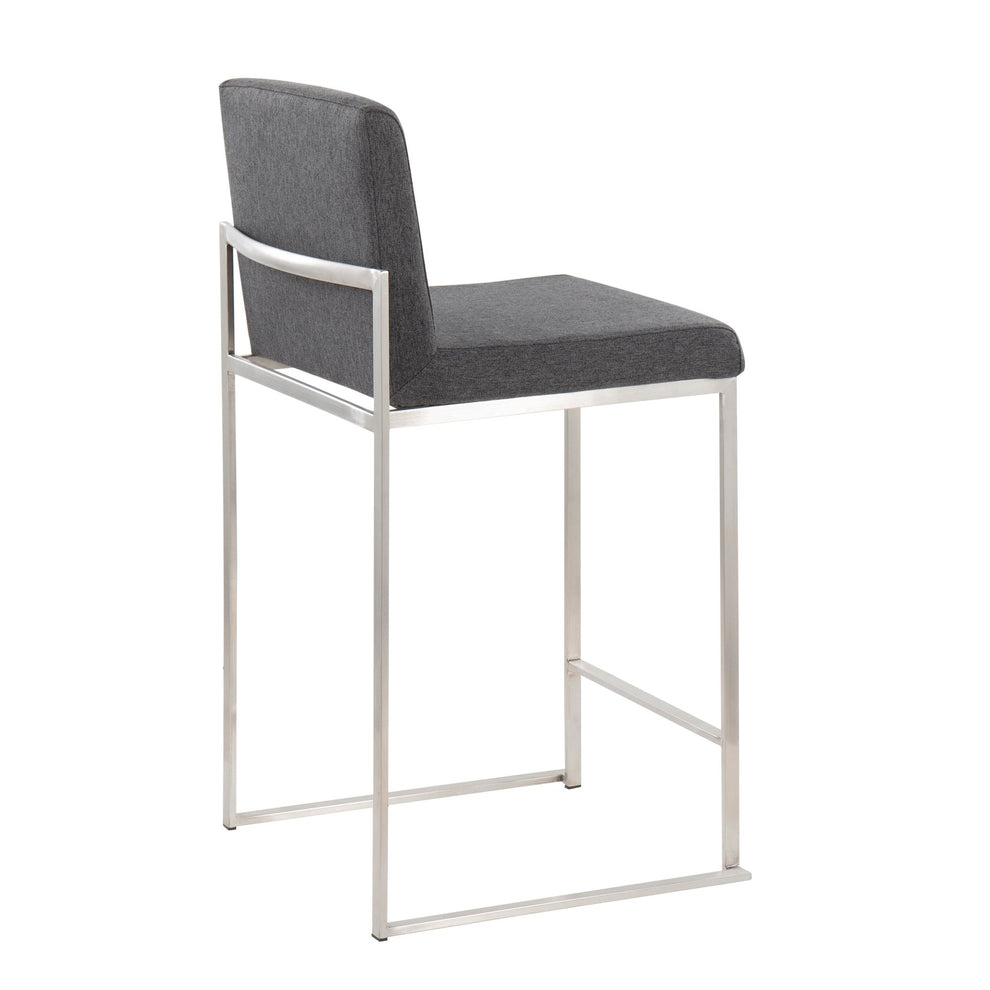 Fuji Contemporary High Back Counter Stool in Stainless Steel and Beige Fabric By LumiSource - Set of 2 | Counter Stools | Modishstore - 15