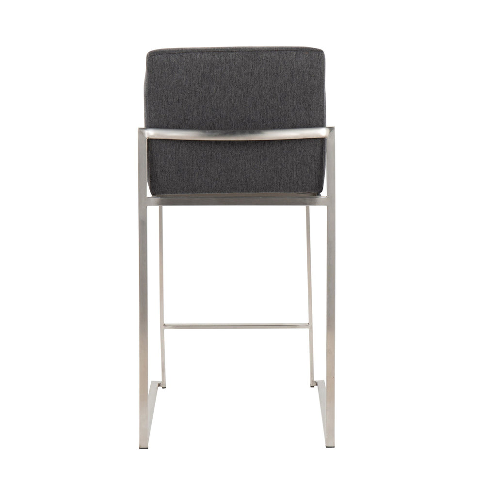 Fuji Contemporary High Back Counter Stool in Stainless Steel and Beige Fabric By LumiSource - Set of 2 | Counter Stools | Modishstore - 16