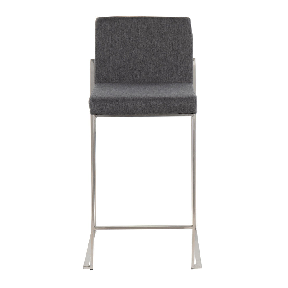 Fuji Contemporary High Back Counter Stool in Stainless Steel and Beige Fabric By LumiSource - Set of 2 | Counter Stools | Modishstore - 10