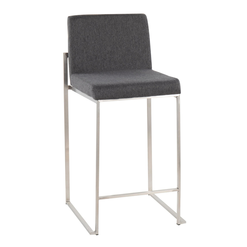 Fuji Contemporary High Back Counter Stool in Stainless Steel and Beige Fabric By LumiSource - Set of 2 | Counter Stools | Modishstore - 13