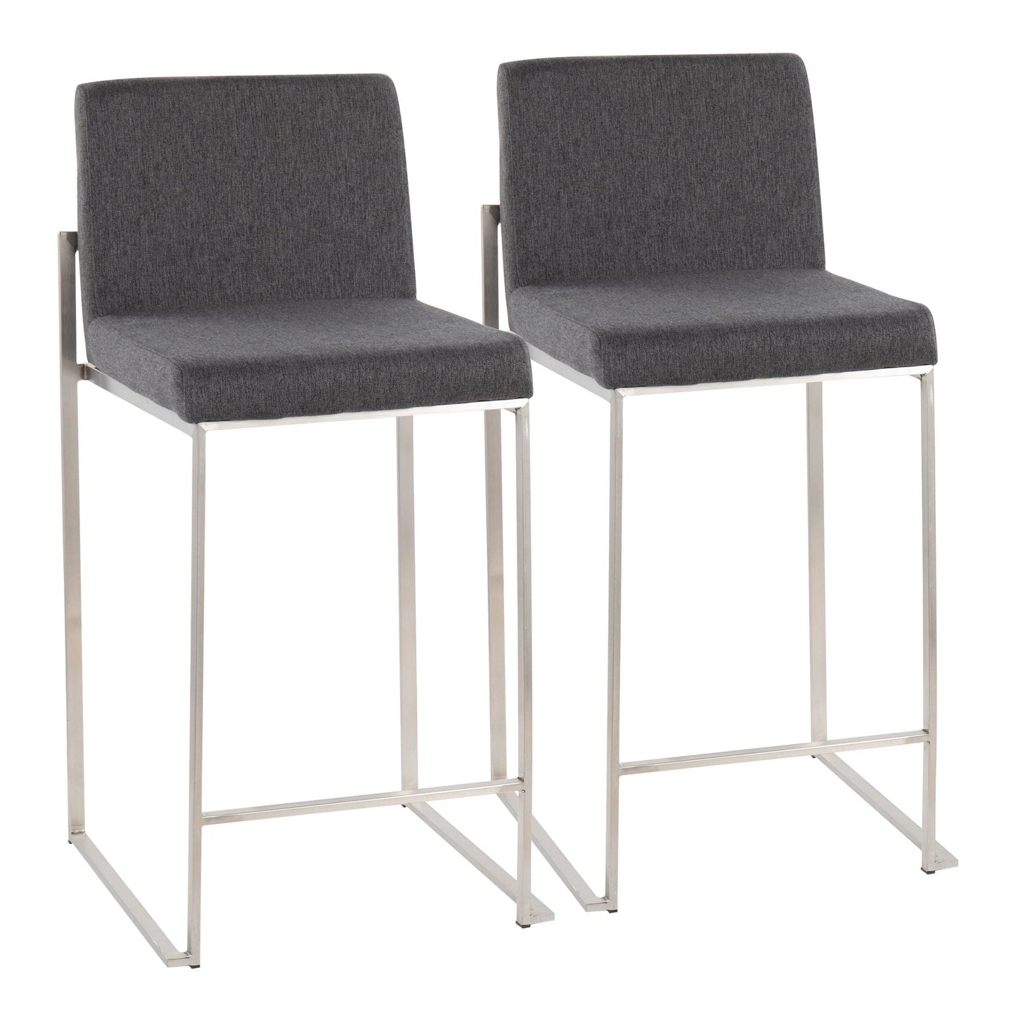 Fuji Contemporary High Back Counter Stool in Stainless Steel and Beige Fabric By LumiSource - Set of 2 | Counter Stools | Modishstore - 9