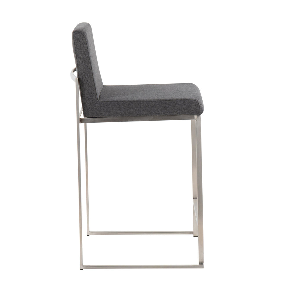 Fuji Contemporary High Back Counter Stool in Stainless Steel and Beige Fabric By LumiSource - Set of 2 | Counter Stools | Modishstore - 14