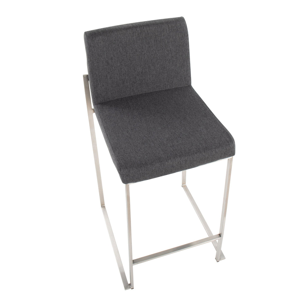 Fuji Contemporary High Back Counter Stool in Stainless Steel and Beige Fabric By LumiSource - Set of 2 | Counter Stools | Modishstore - 11
