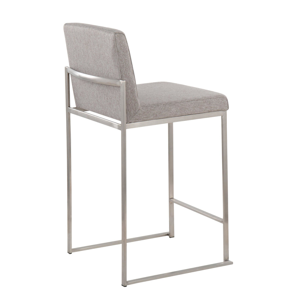 Fuji Contemporary High Back Counter Stool in Stainless Steel and Beige Fabric By LumiSource - Set of 2 | Counter Stools | Modishstore - 23