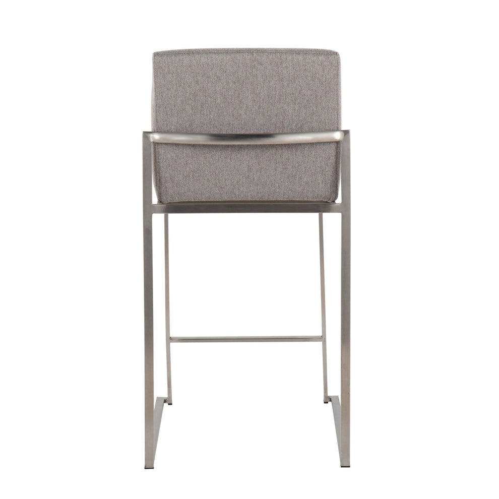 Fuji Contemporary High Back Counter Stool in Stainless Steel and Beige Fabric By LumiSource - Set of 2 | Counter Stools | Modishstore - 24