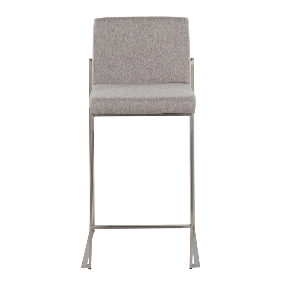 Fuji Contemporary High Back Counter Stool in Stainless Steel and Beige Fabric By LumiSource - Set of 2 | Counter Stools | Modishstore - 18