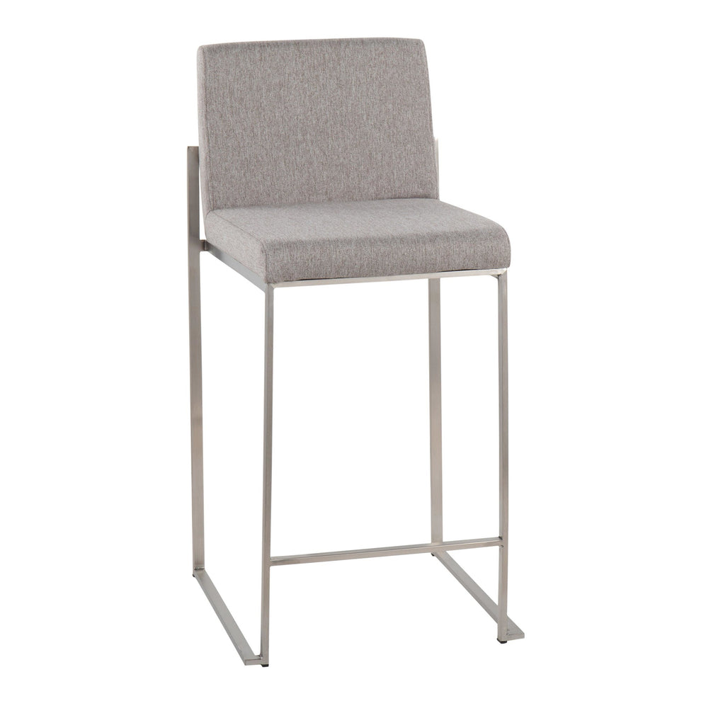 Fuji Contemporary High Back Counter Stool in Stainless Steel and Beige Fabric By LumiSource - Set of 2 | Counter Stools | Modishstore - 21