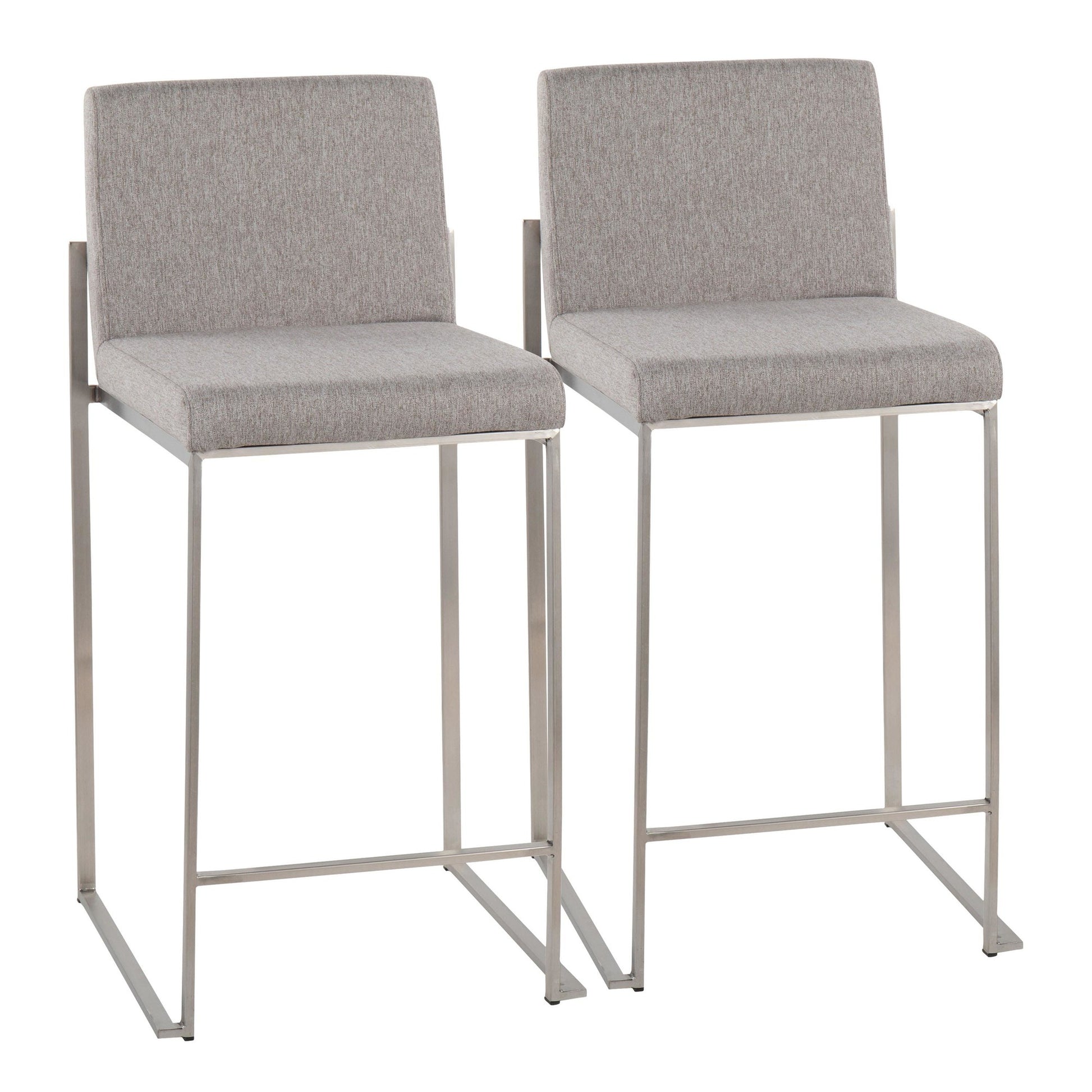 Fuji Contemporary High Back Counter Stool in Stainless Steel and Beige Fabric By LumiSource - Set of 2 | Counter Stools | Modishstore - 17