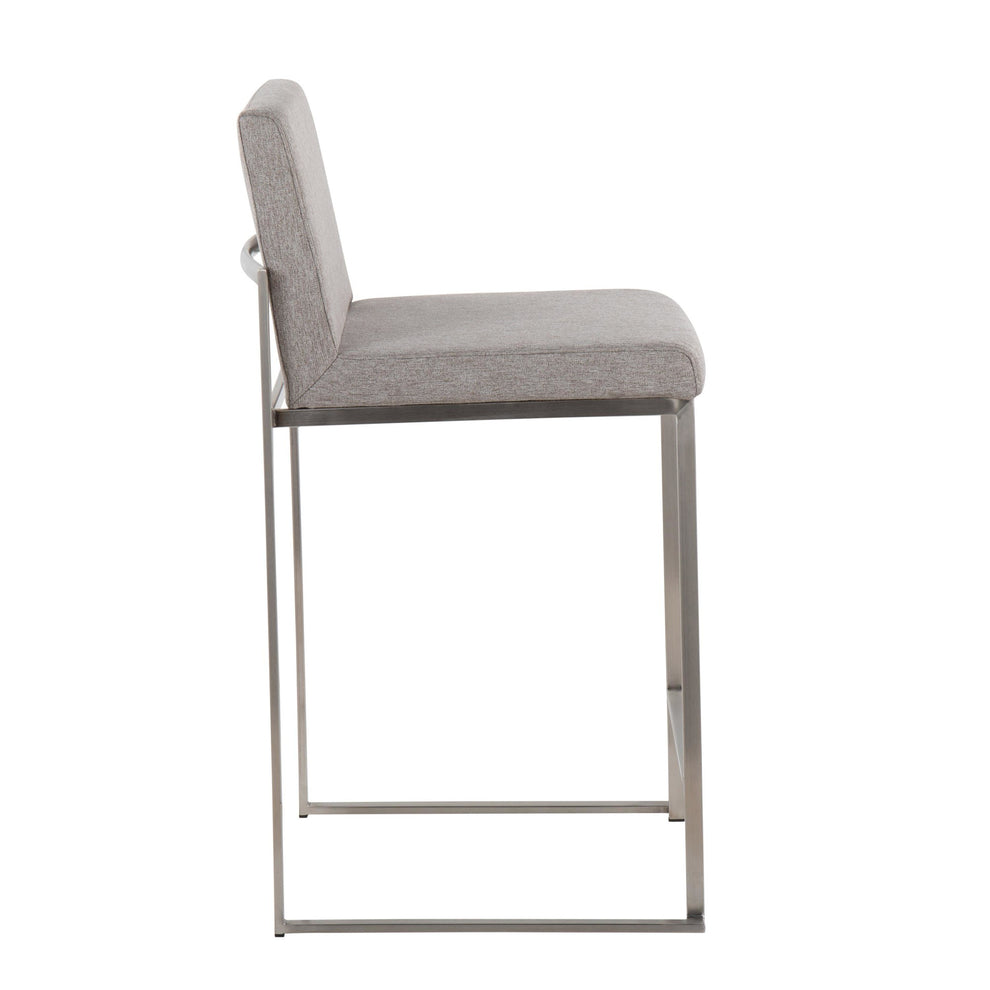 Fuji Contemporary High Back Counter Stool in Stainless Steel and Beige Fabric By LumiSource - Set of 2 | Counter Stools | Modishstore - 22