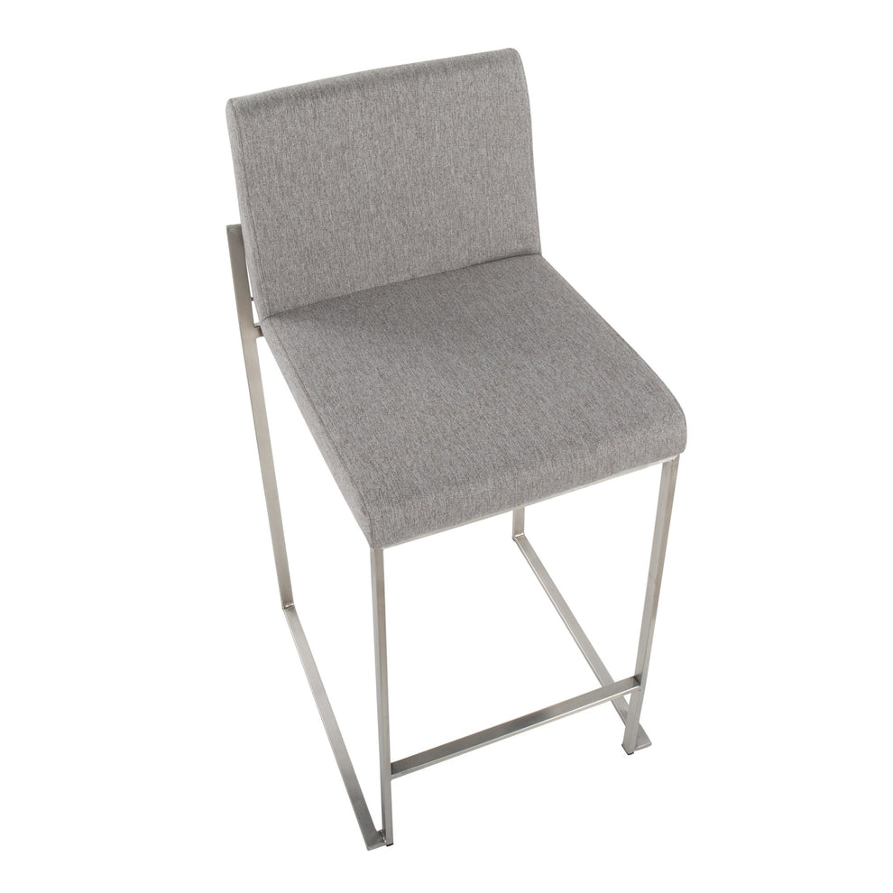 Fuji Contemporary High Back Counter Stool in Stainless Steel and Beige Fabric By LumiSource - Set of 2 | Counter Stools | Modishstore - 19