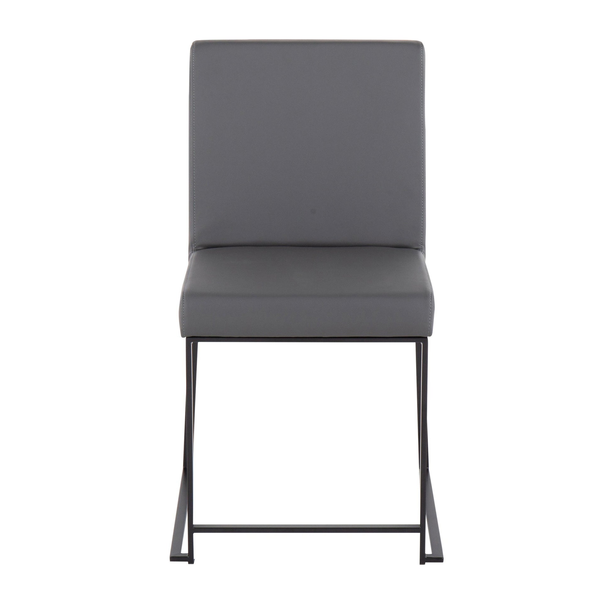 High Back Fuji Contemporary Dining Chair in Black Steel and Grey Faux Leather By LumiSource - Set of 2 | Dining Chairs | Modishstore - 3