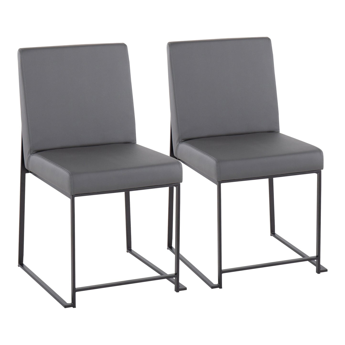High Back Fuji Contemporary Dining Chair in Black Steel and Grey Faux Leather By LumiSource - Set of 2 | Dining Chairs | Modishstore - 2
