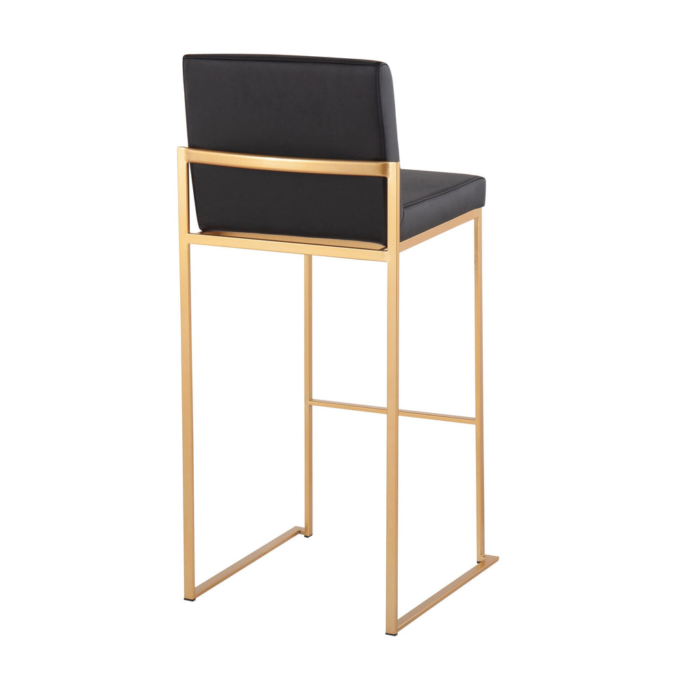 Fuji High Back Barstool - Set of 2 Gold Steel, Black PU By LumiSource | Bar Stools | Modishstore - 5