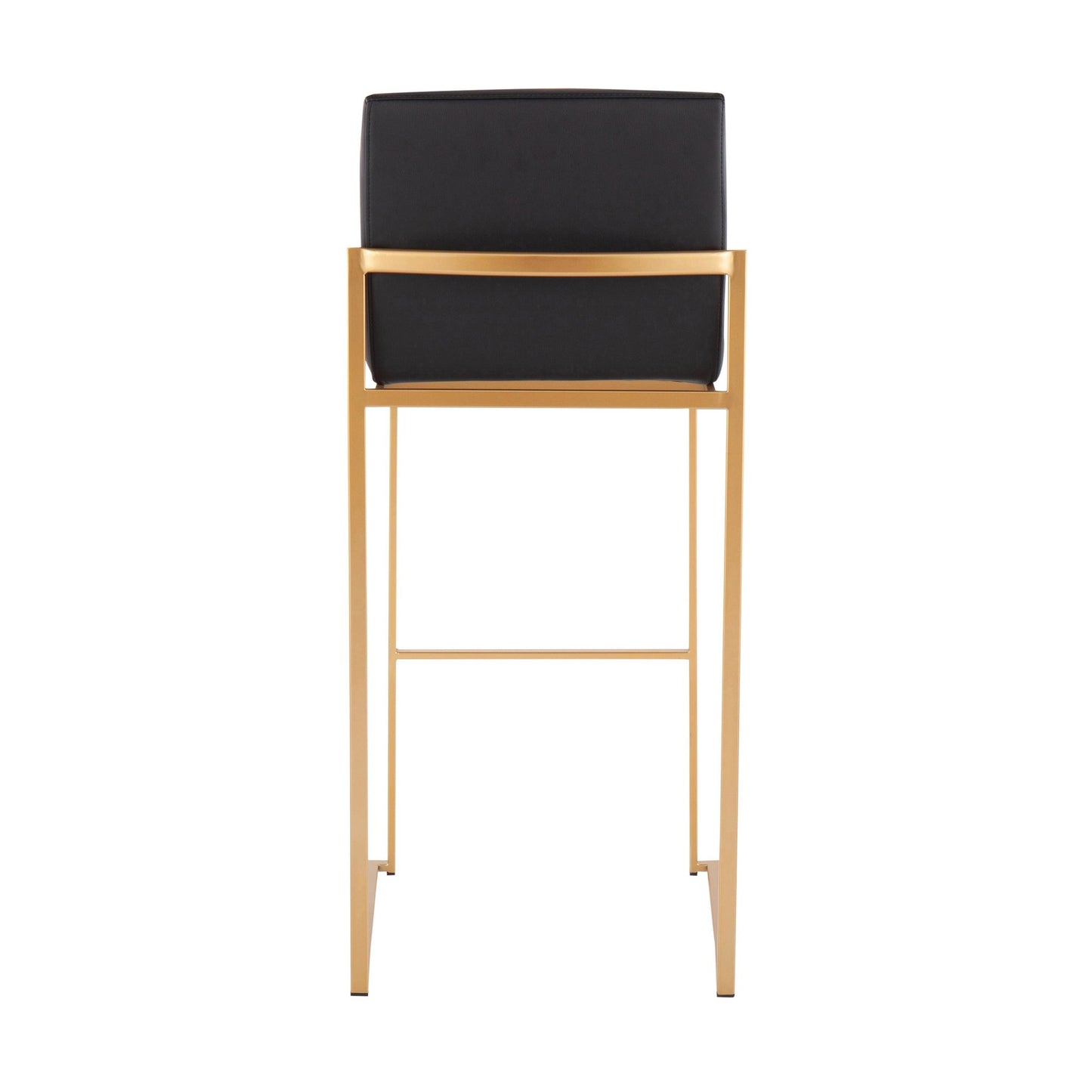 Fuji High Back Barstool - Set of 2 Gold Steel, Black PU By LumiSource | Bar Stools | Modishstore - 6