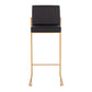 Fuji High Back Barstool - Set of 2 Gold Steel, Black PU By LumiSource | Bar Stools | Modishstore - 7