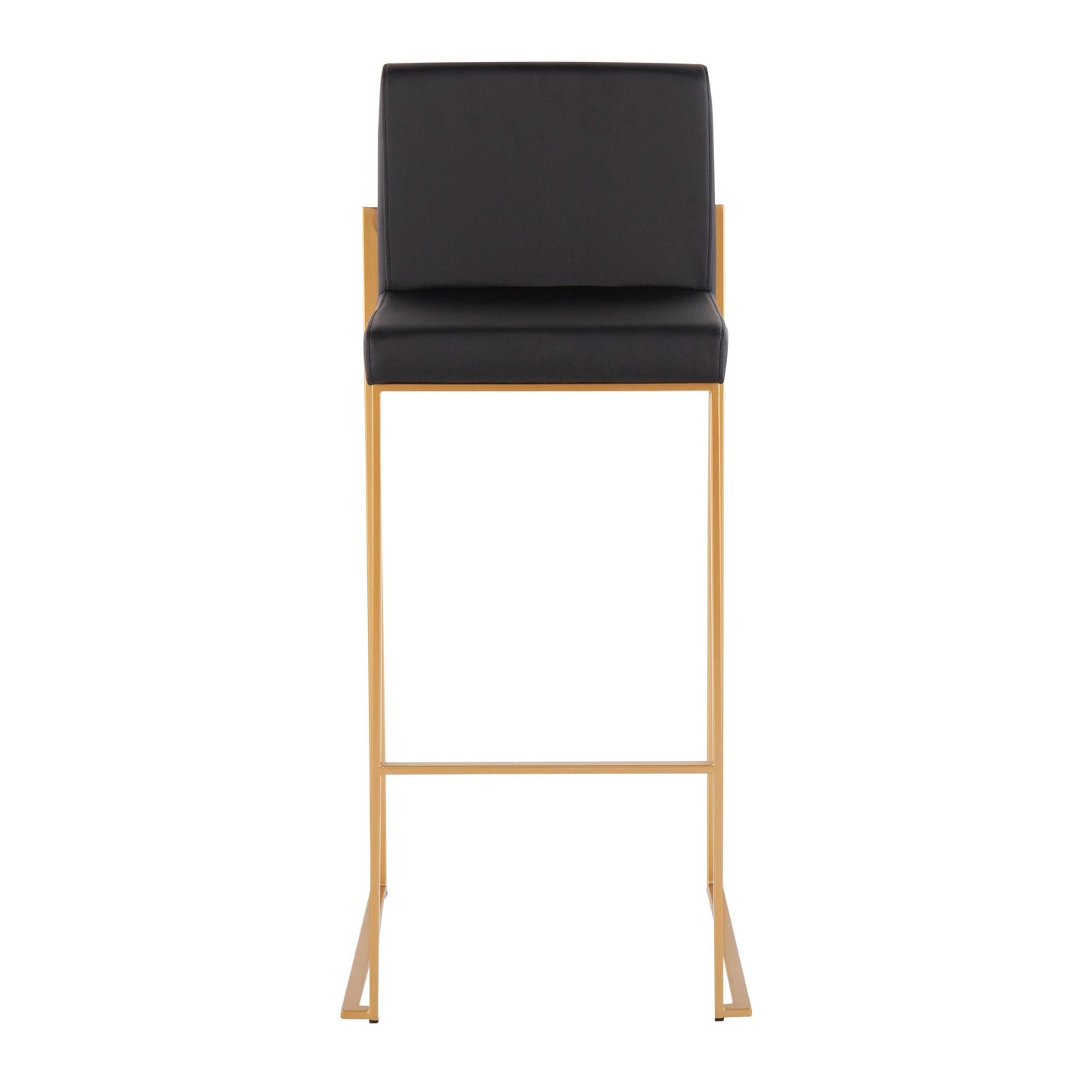 Fuji High Back Barstool - Set of 2 Gold Steel, Black PU By LumiSource | Bar Stools | Modishstore - 7