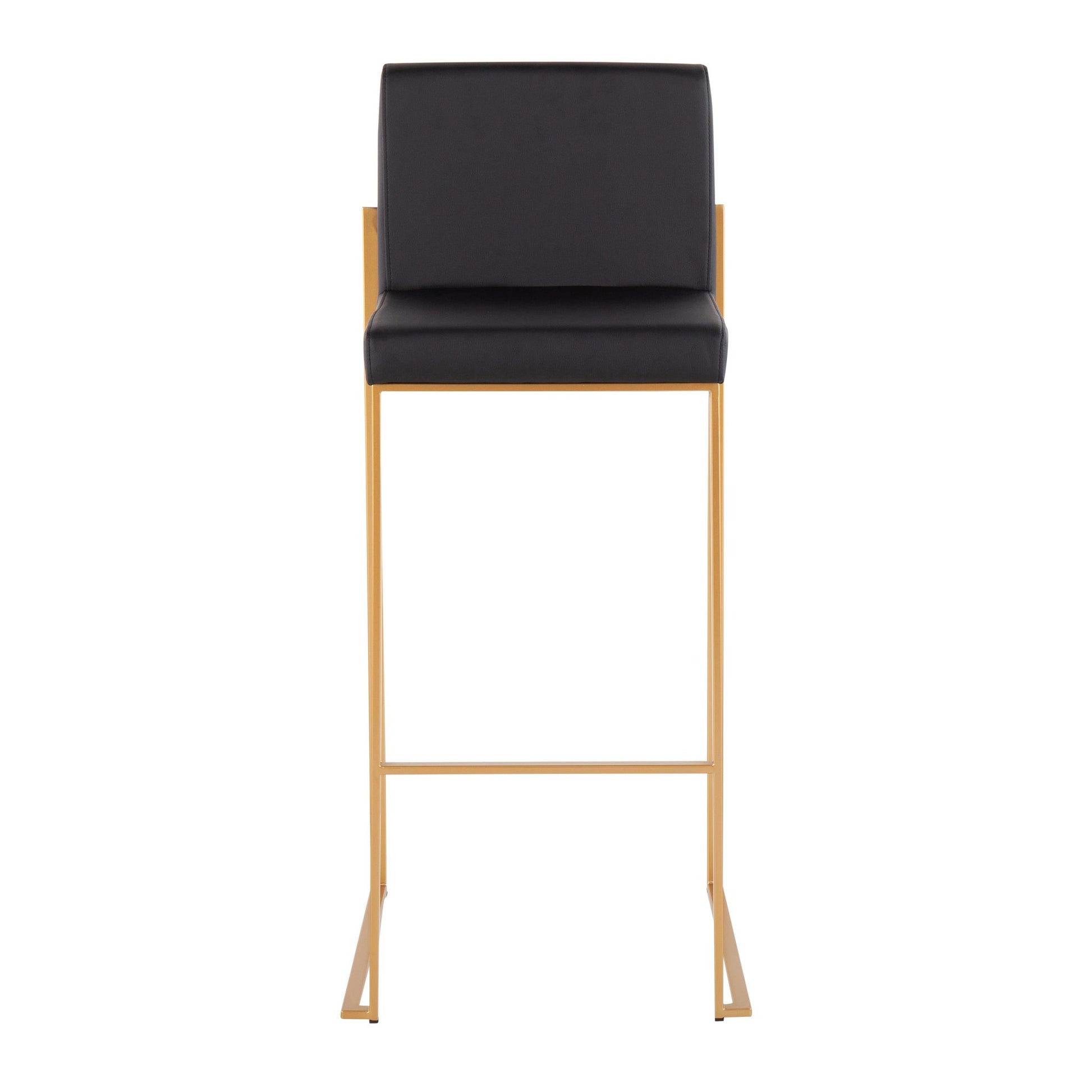 Fuji High Back Barstool - Set of 2 Gold Steel, Black PU By LumiSource | Bar Stools | Modishstore - 7